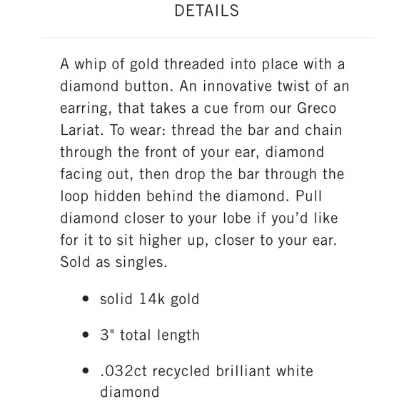 Brand New Catbird Diamond Greco Lariat Earrings - Picture 6 of 6